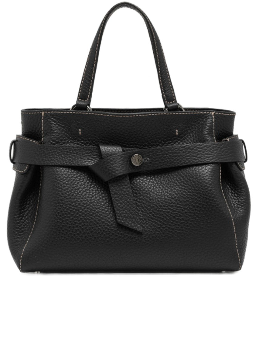 Gianni Chiarini Structured Black Leather Handbag With Unique Strap Detail