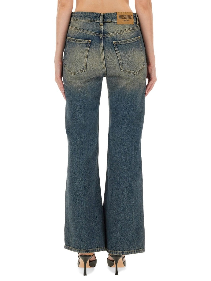 Moschino High-Waisted Flared Denim Jeans With Vintage Wash