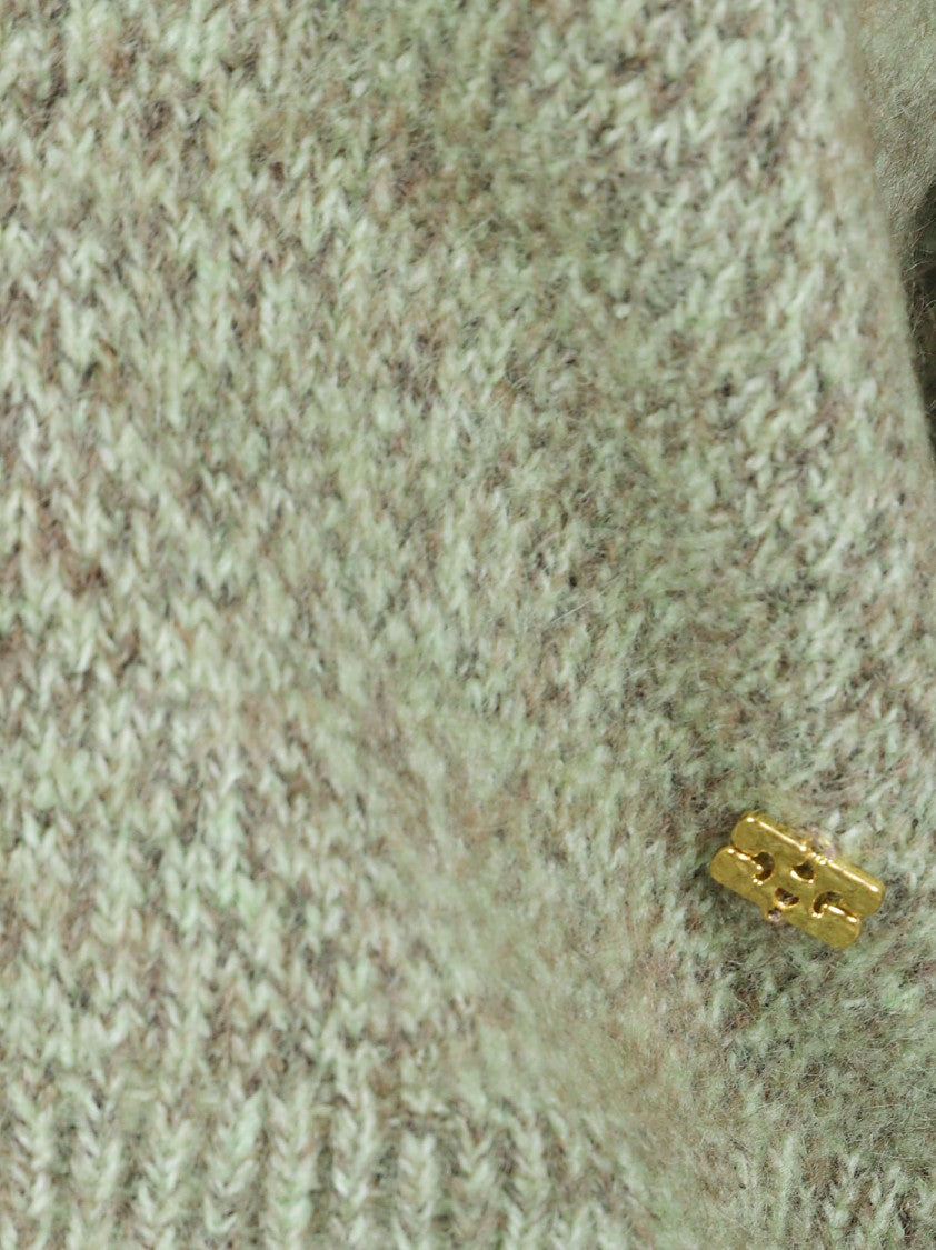 Ganni Textured Knit Sweater With Wide V-Neck