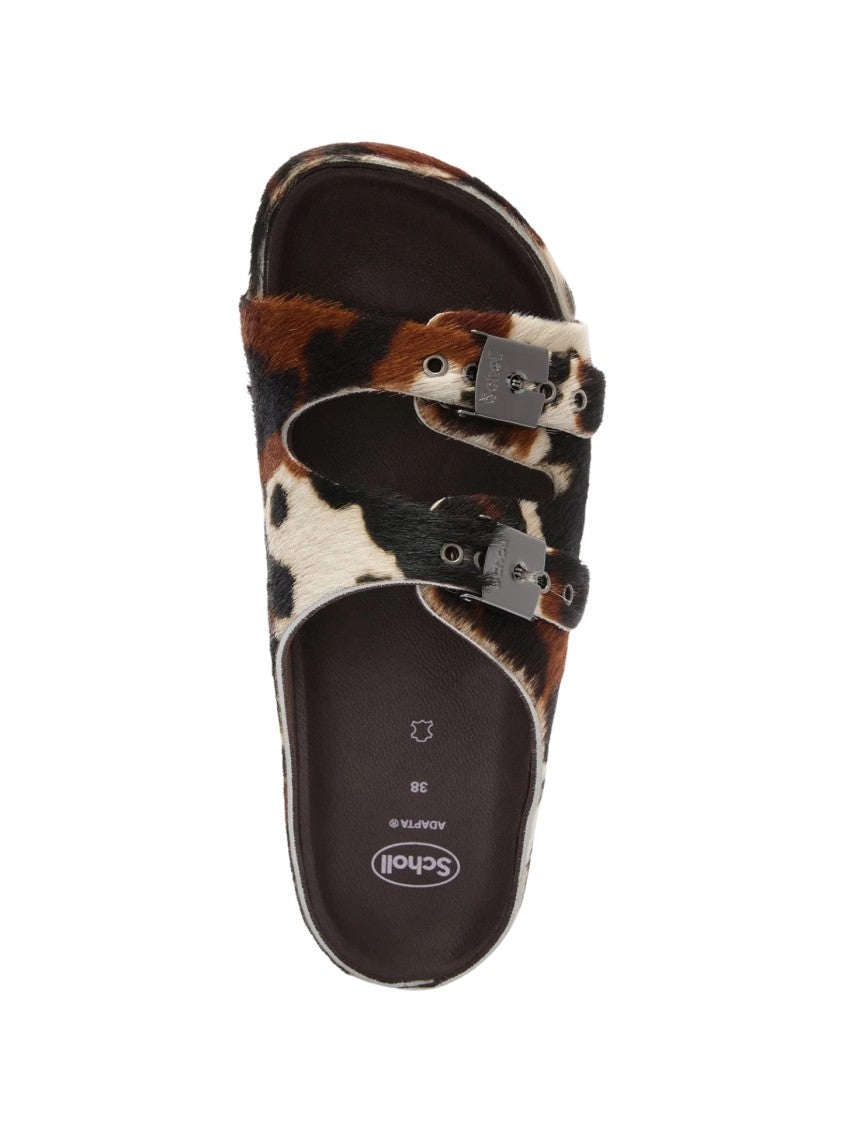 Scholl Slip-On Flats With Adjustable Straps And Bold Animal Print
