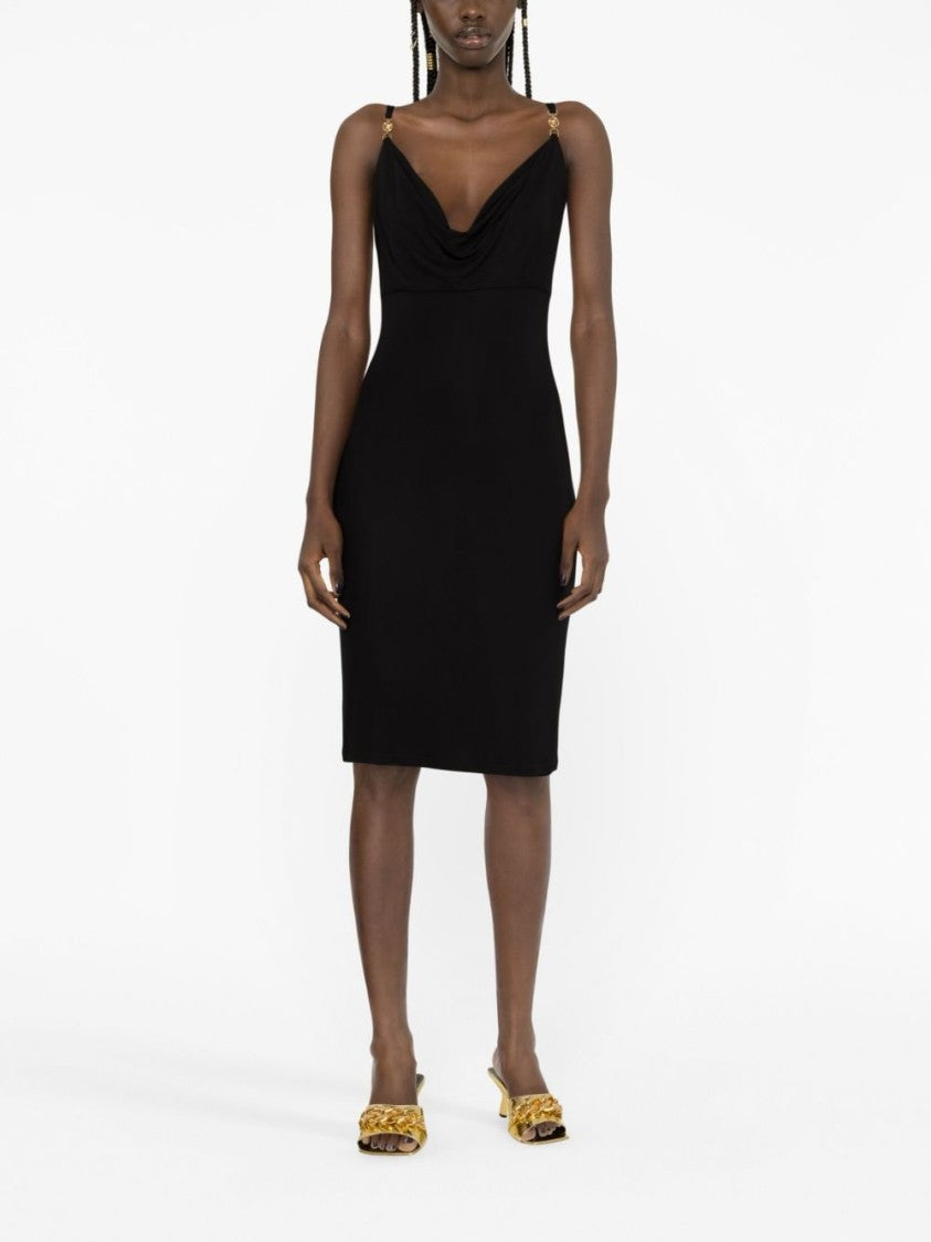 Versace Medusa Head-Motif Fitted Dress In Jet Black