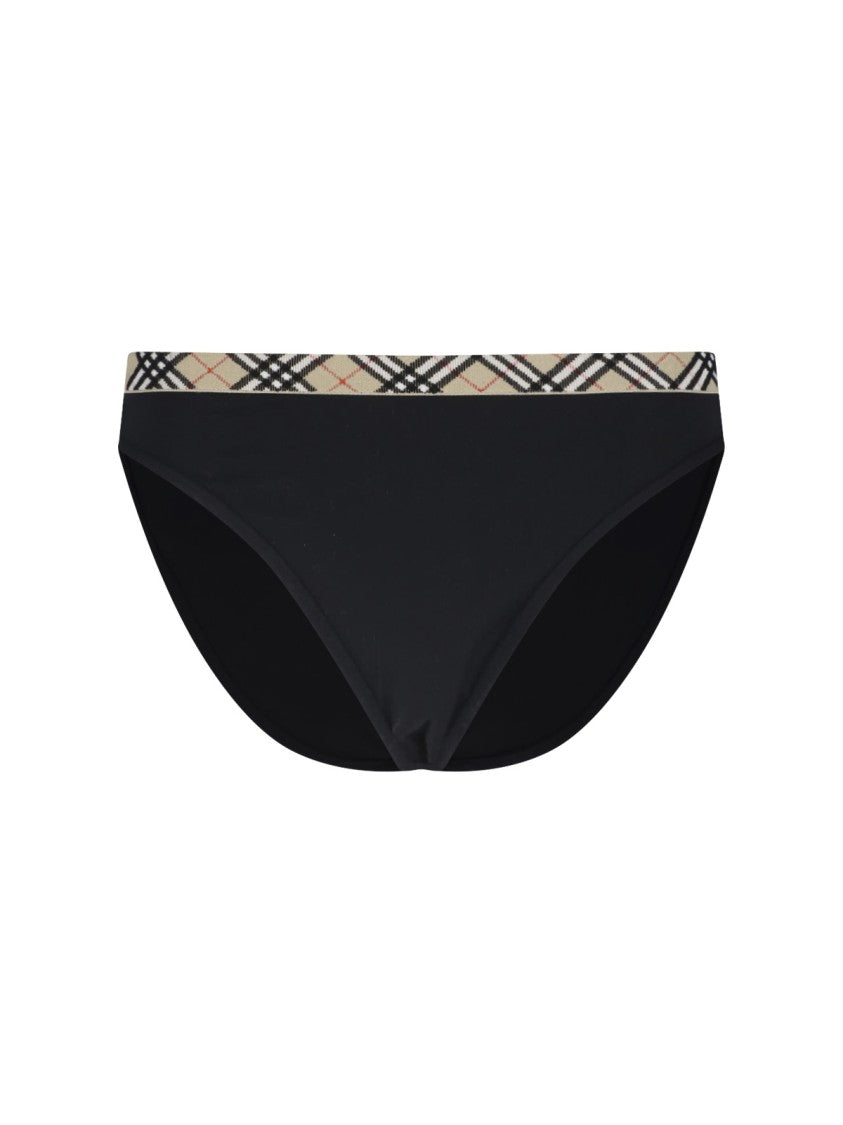 Burberry Black Check Waistband Minimalist Bikini Bottom