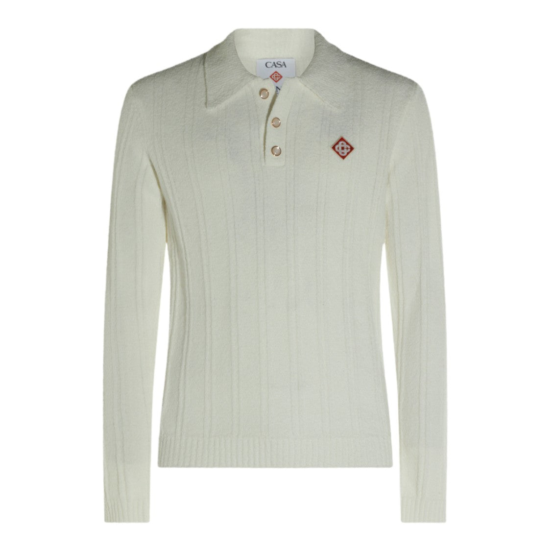 Casablanca Ribbed Knit Sweater With Polo Collar And Minimalist Emblem