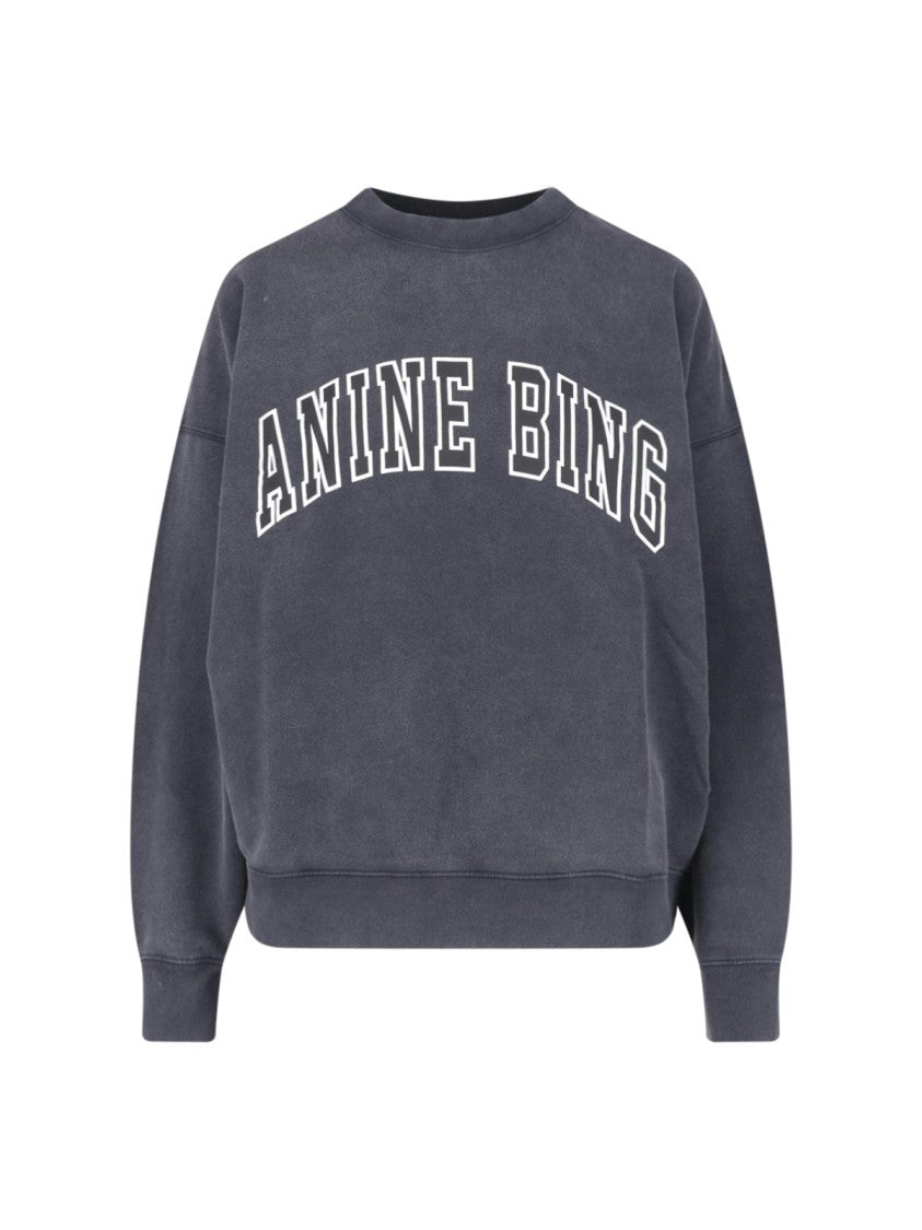 Anine Bing Black Miles Cotton Logo Sweatshirt