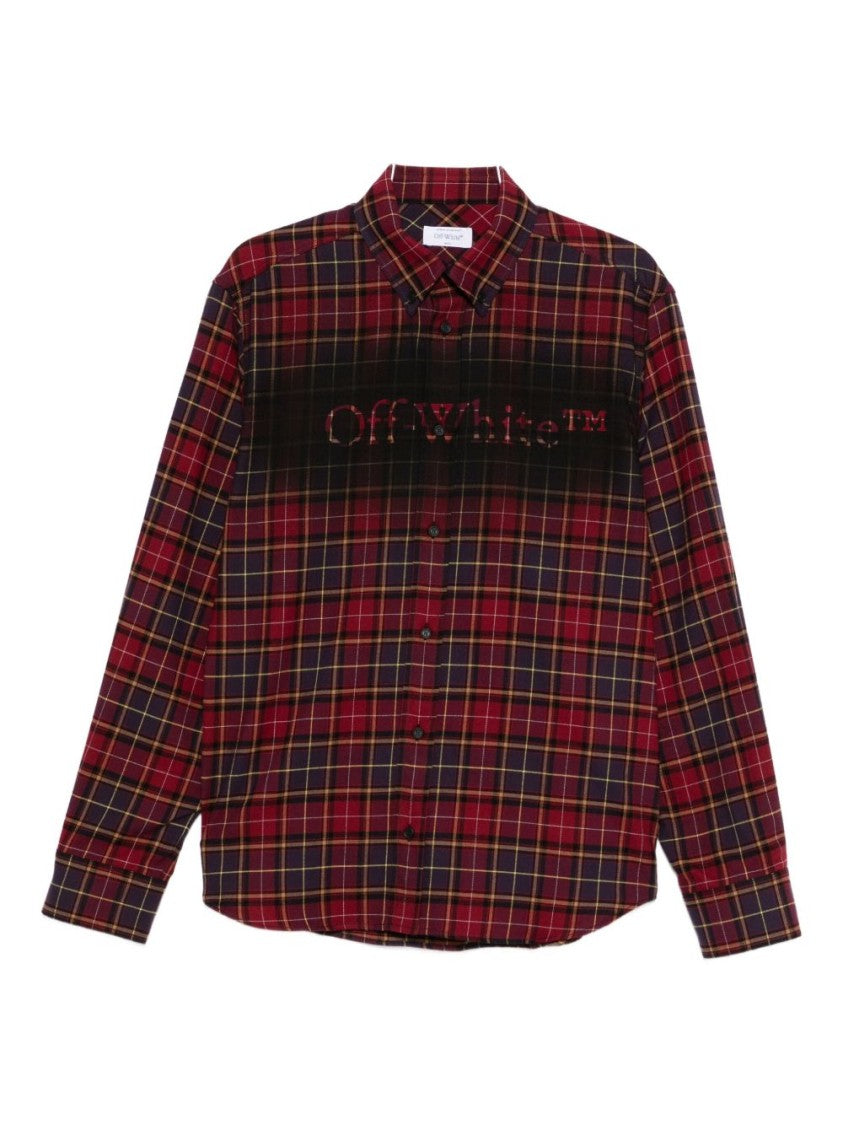 Off-White Plaid Pattern Button-Up Shirt