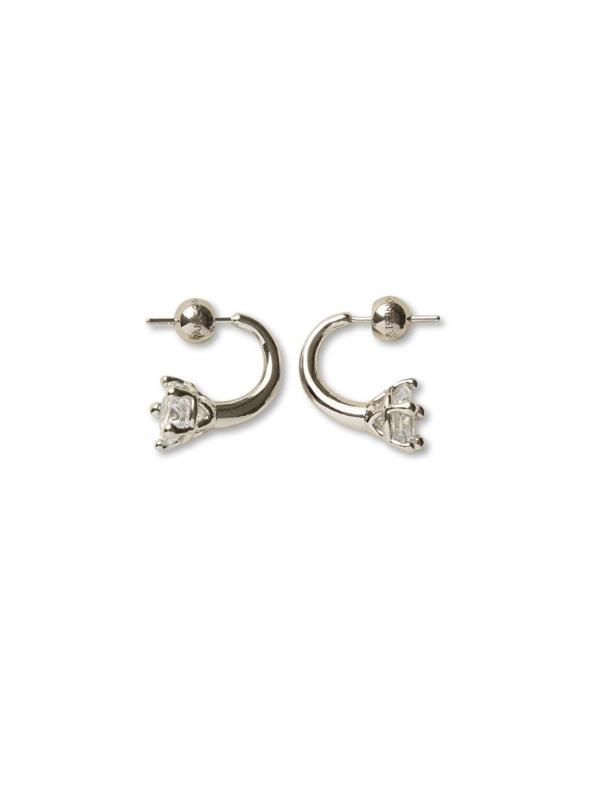 Panconesi Curved Rhodium Plated Brass Zircon Earrings