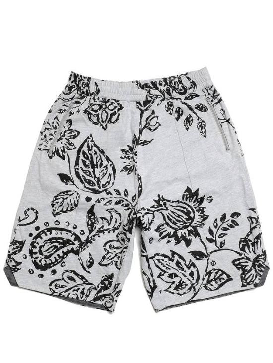 Engineered Garments Relaxed Fit Light Grey Shorts With Bold Floral Patterns