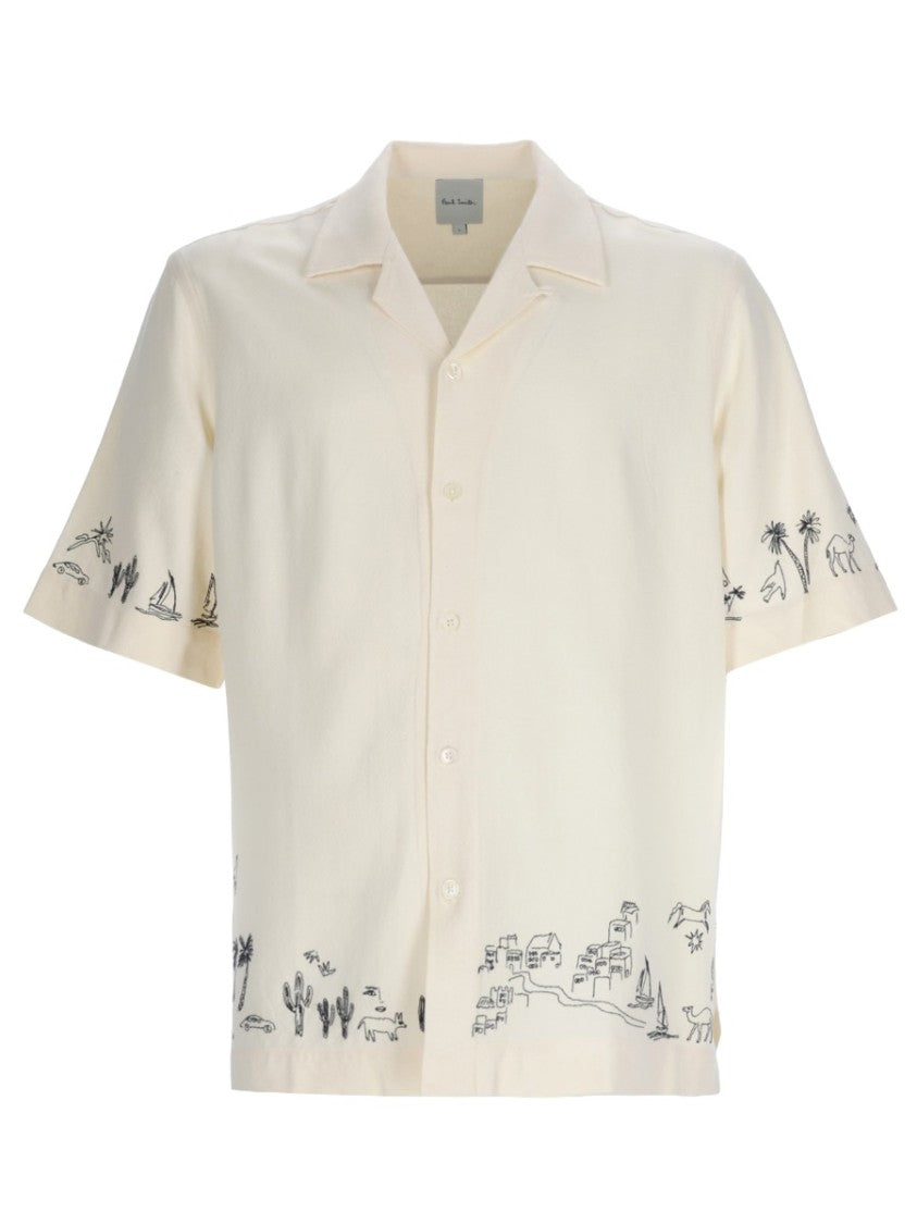 Paul Smith Neutrals Nautical Embroidered Short-Sleeve Shirt