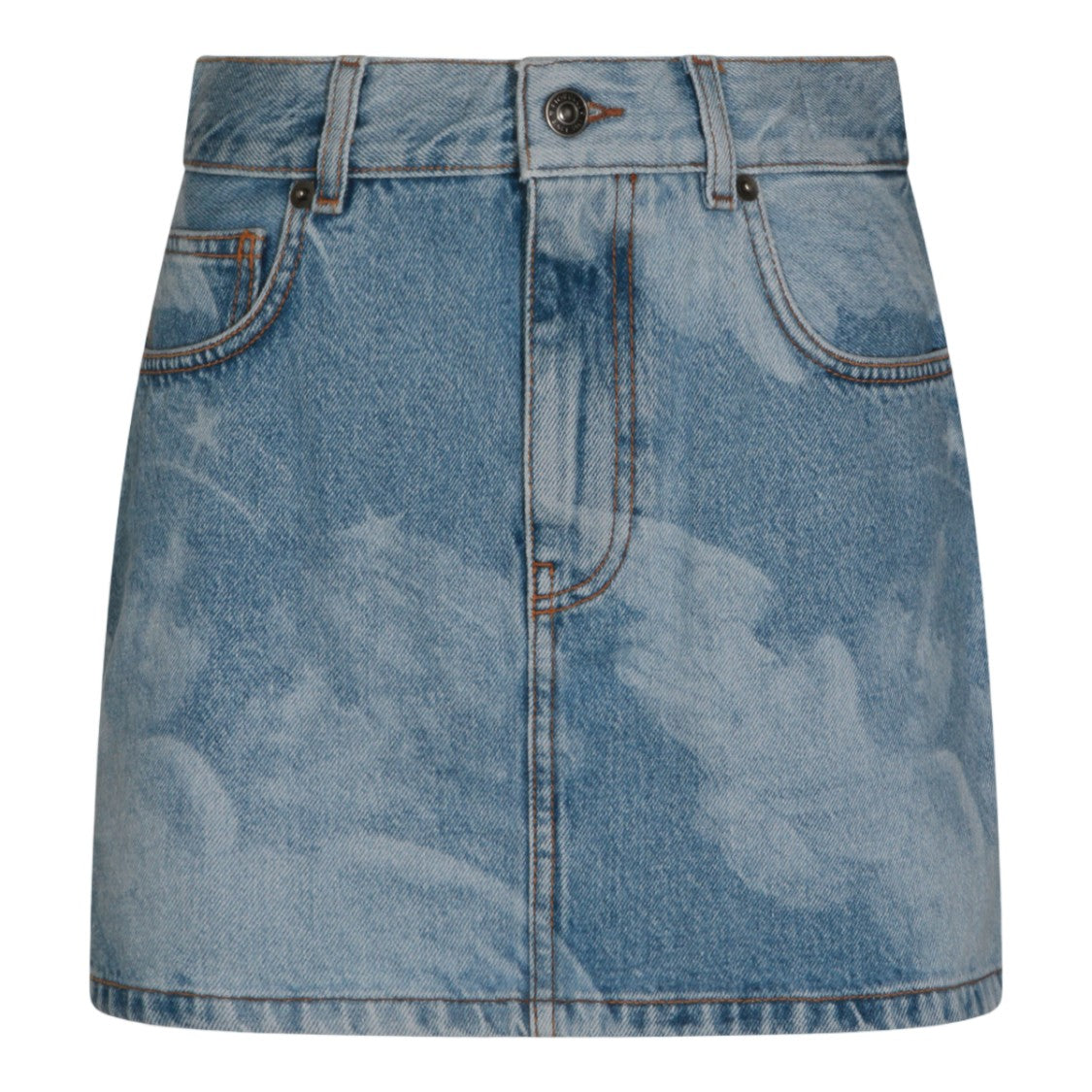 Fiorucci Denim Mini Skirt With Subtle Cloud And Star Pattern