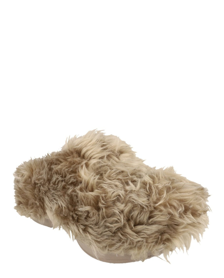 Balenciaga Plush Faux-Fur Mules With Block Heel And Embossed Branding