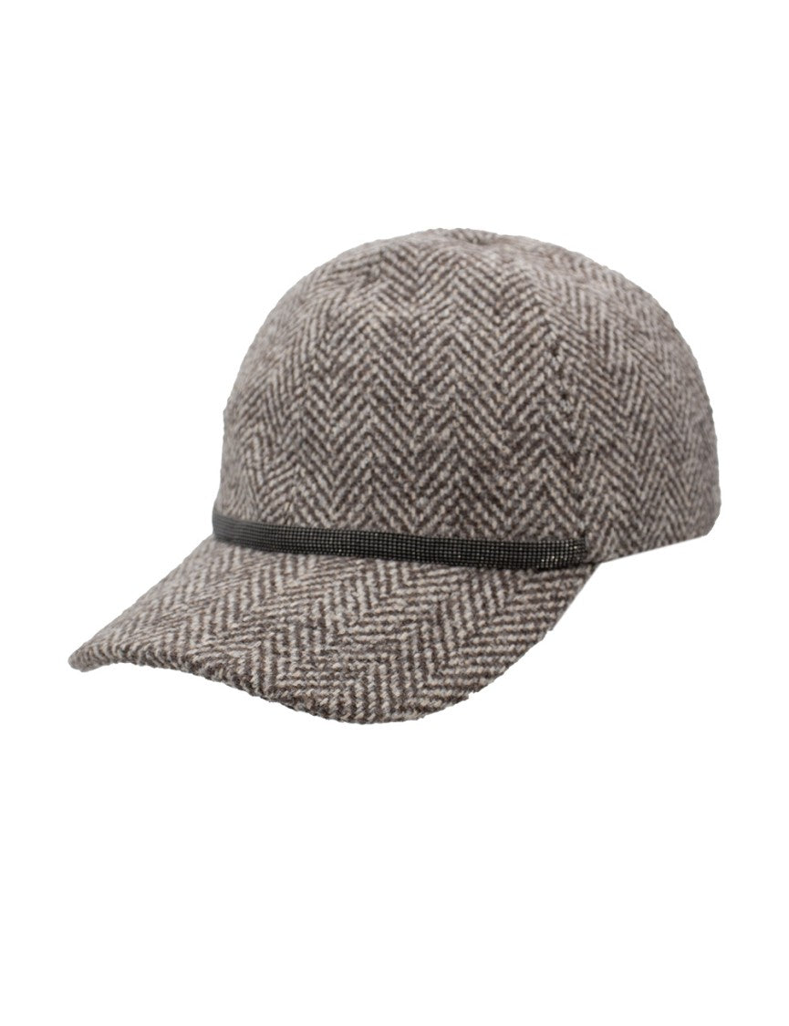 Brunello Cucinelli Herringbone Pattern Baseball Cap With Jewel-Embellished Visor