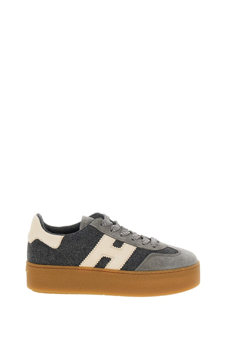 Hogan Grey H698 Allacciato H Suede Wool Platform Sneakers