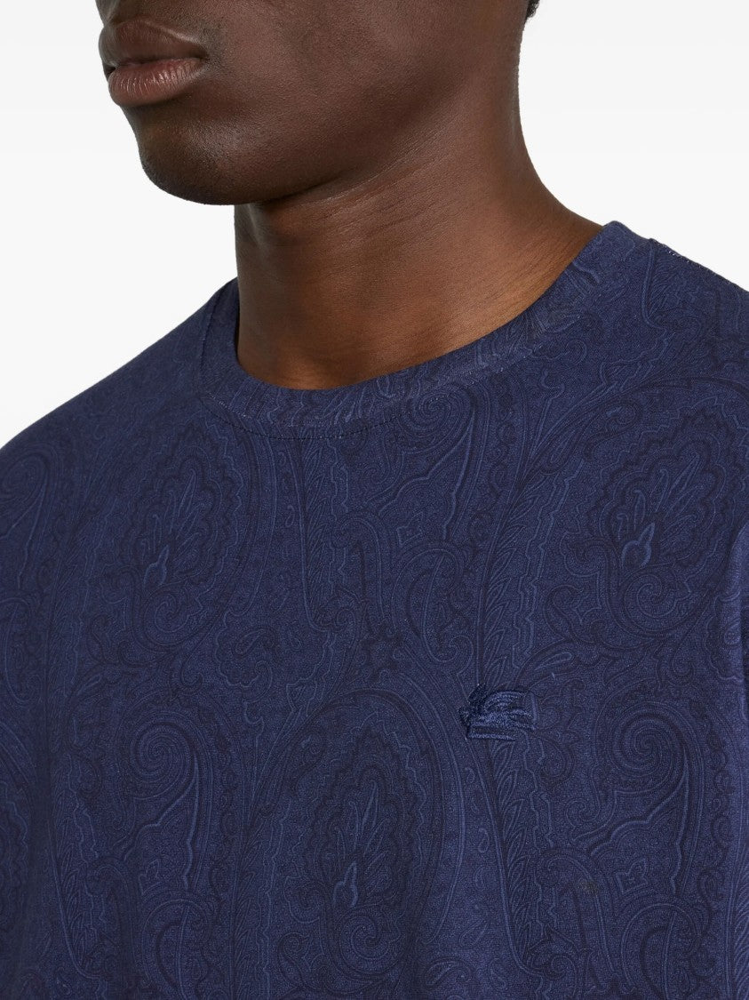 Etro Navy Roma Short-Sleeved Paisley Pattern T-Shirt