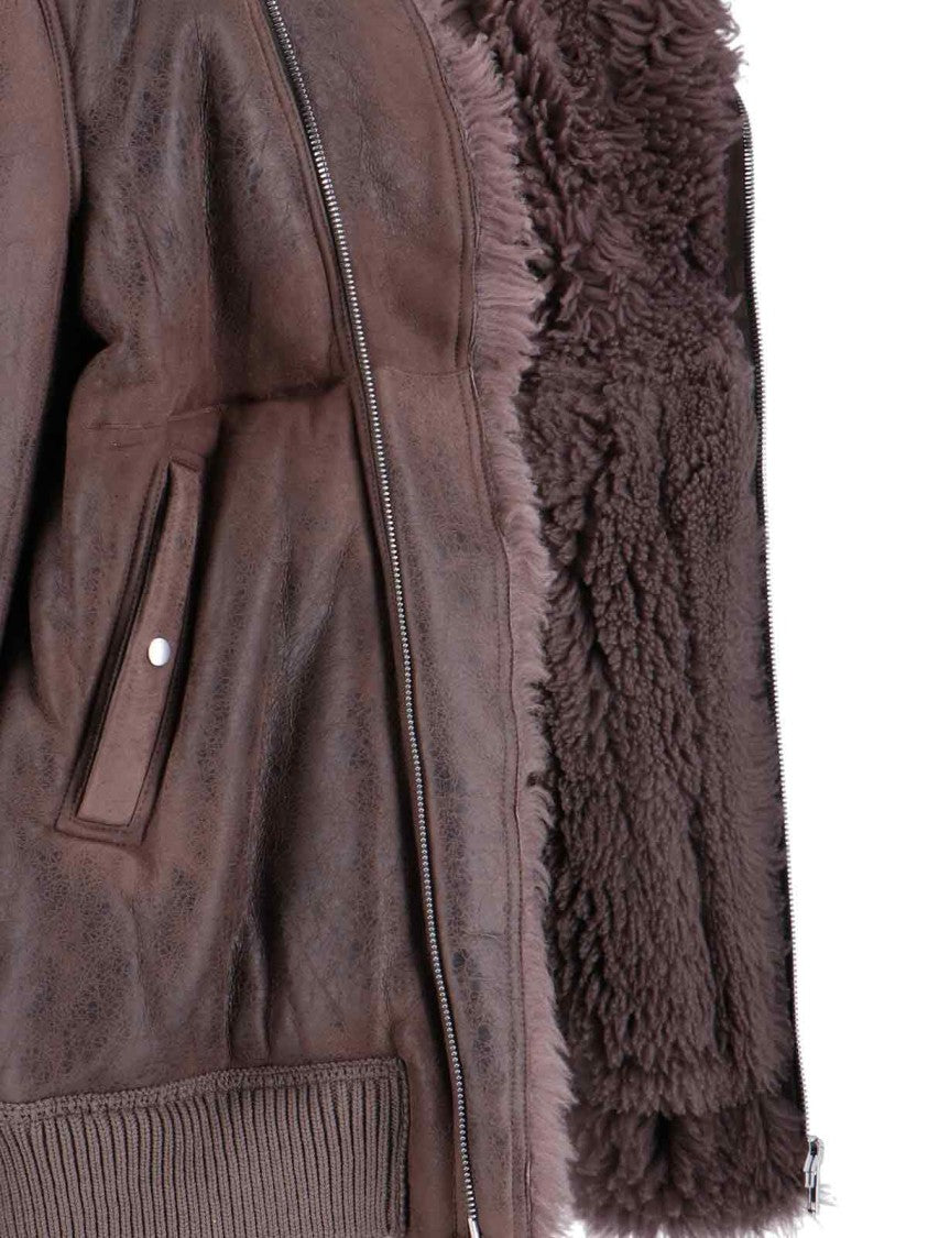 Rick Owens Distressed Leather Jacket With Plush Shearling Lining