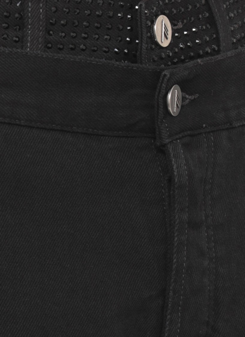 The Attico Black Rhinestone Trim Straight-Leg Jeans