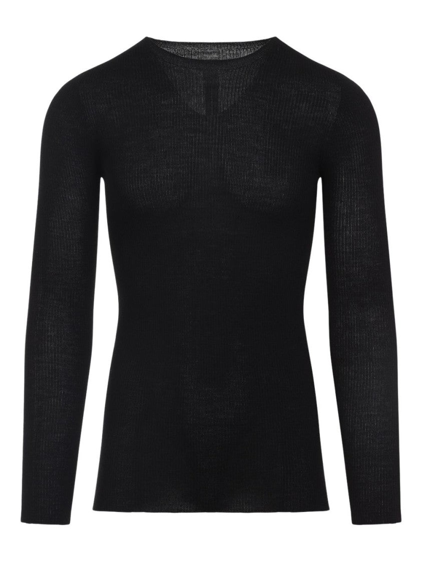 Rick Owens Ribbed Long-Sleeved Black Top With Contemporary Hem