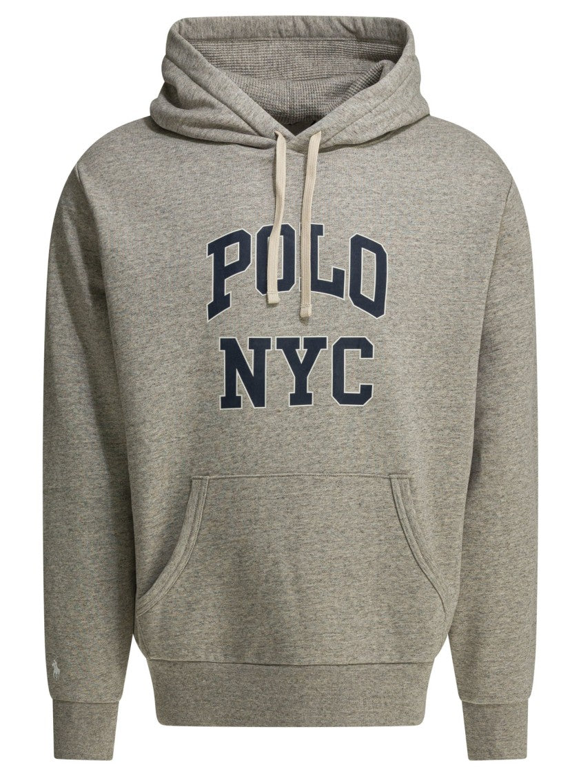 Polo Ralph Lauren Heathered Grey Cotton Sweatshirt With Collegiate Lettering