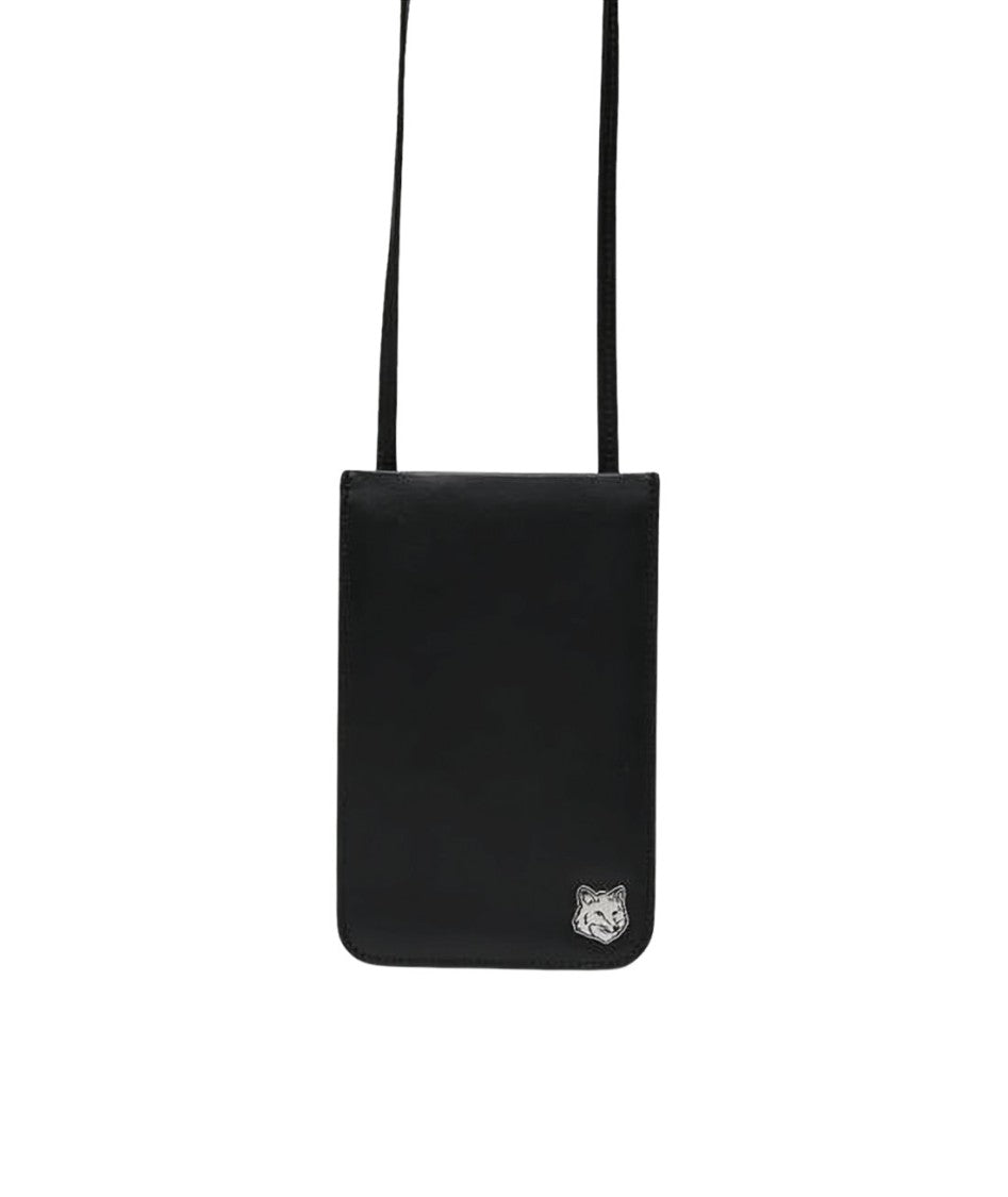 Maison Kitsuné Rectangular Black Leather Crossbody Bag