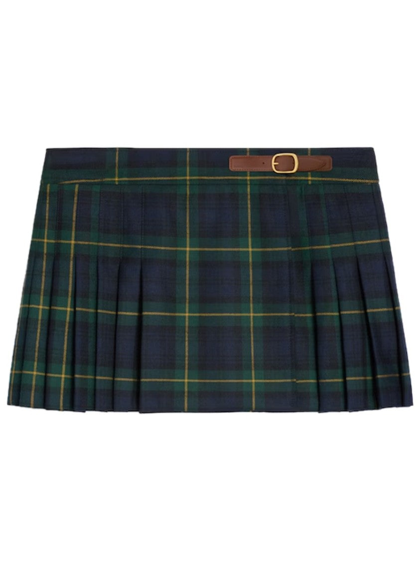 Celine Green Tartan Plaid Wool Mini Skirt