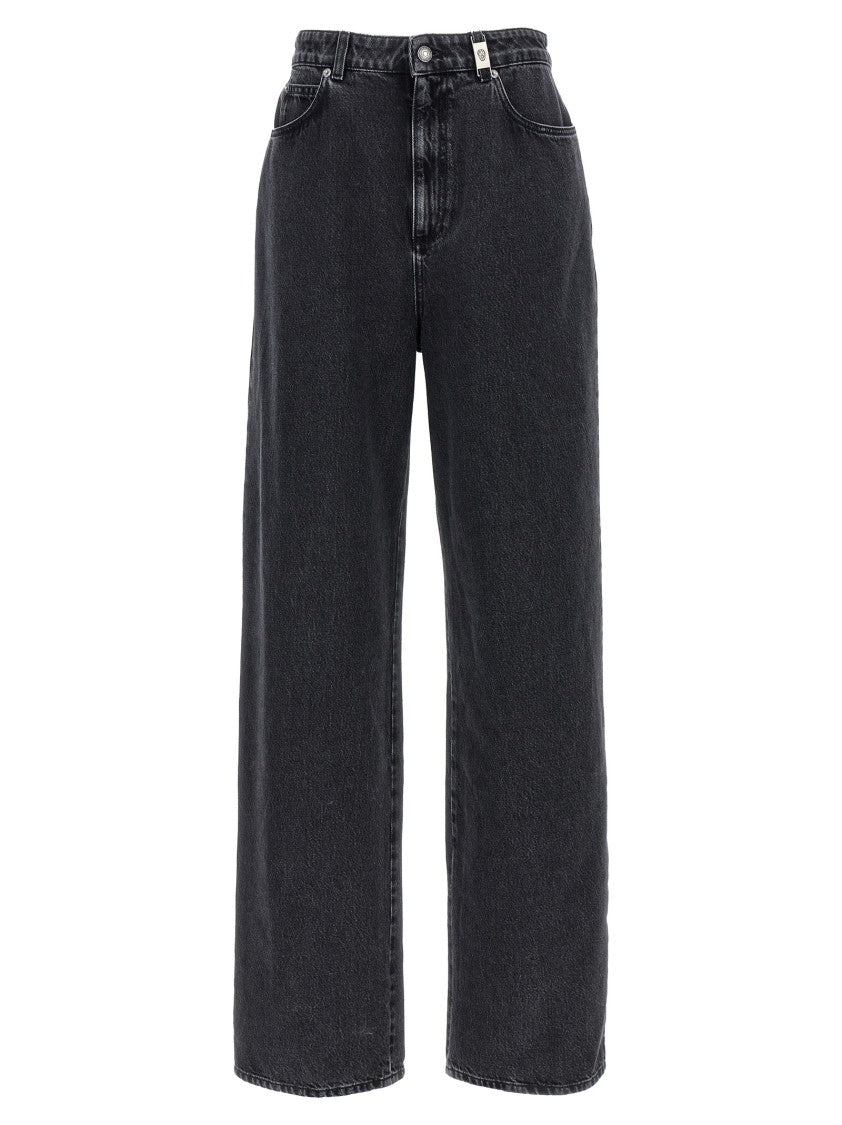 Mcqueen High-Waisted Wide-Leg Jeans In Black Delavé Denim