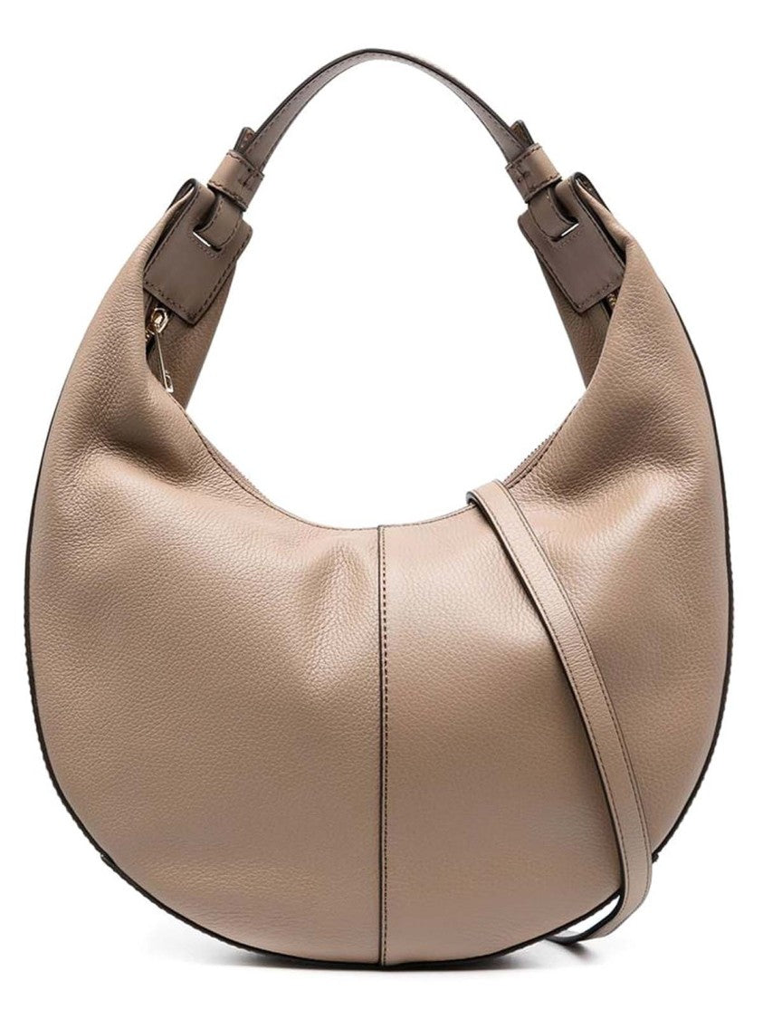 Furla Crescent-Shaped Grey Leather Bag With Adjustable Strap