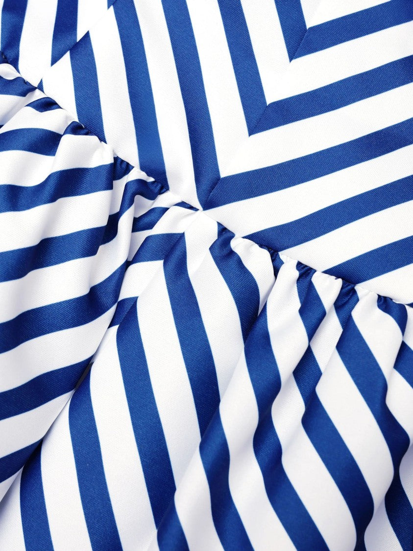 Self-Portrait Chevron-Pattern Midi Dress In Blue Taffeta