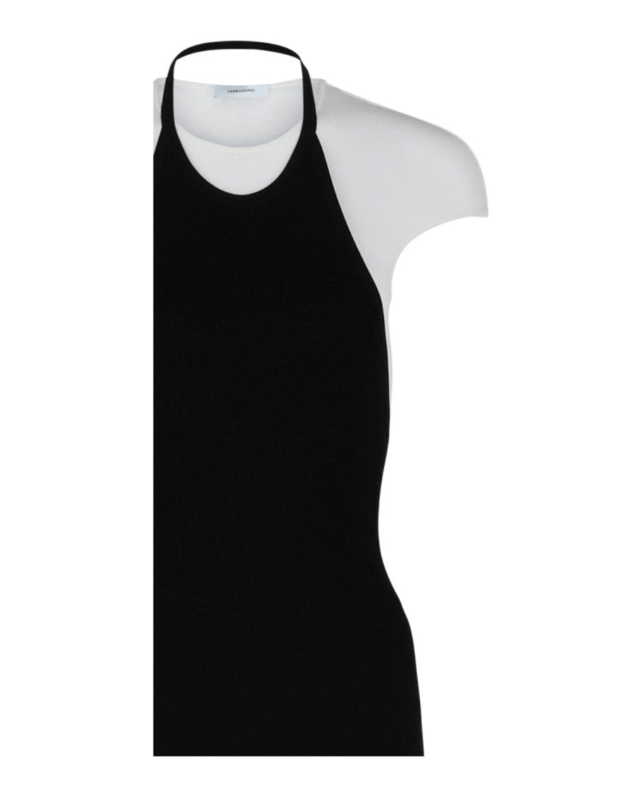Ferragamo Layered Fitted Midi Dress With Ribbed Halter Overlay