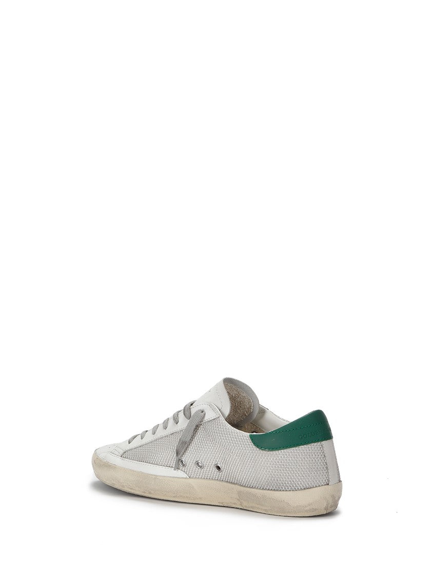 Golden Goose Mesh-Effect Leather Trainers With Green Accents