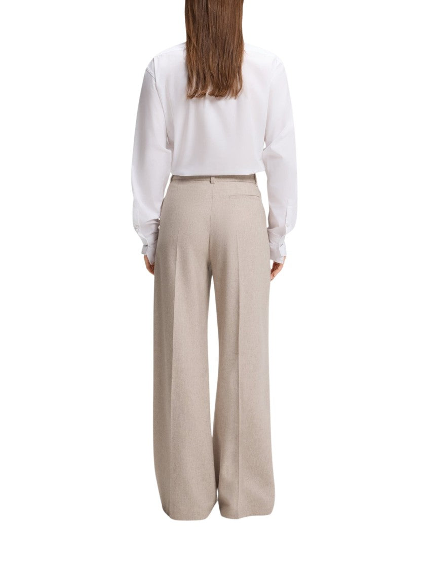 Boss Pleated Wide-Leg Trousers In Melange Flannel
