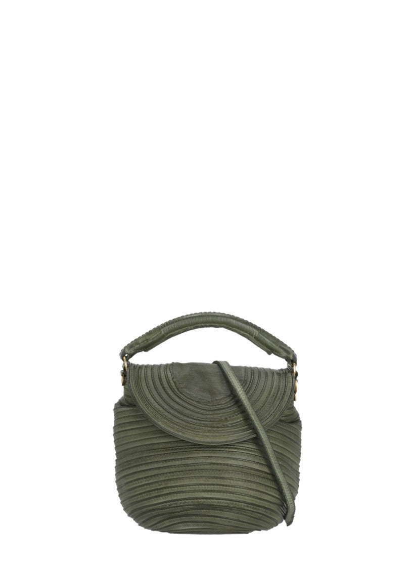 Majo Textured Green Majo Leather Shoulder Bag With Detachable Strap