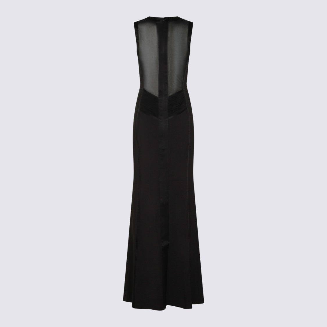 Elisabetta Franchi Long Sleeveless Dress With Geometric Lace Details And Sheer Mesh Panels