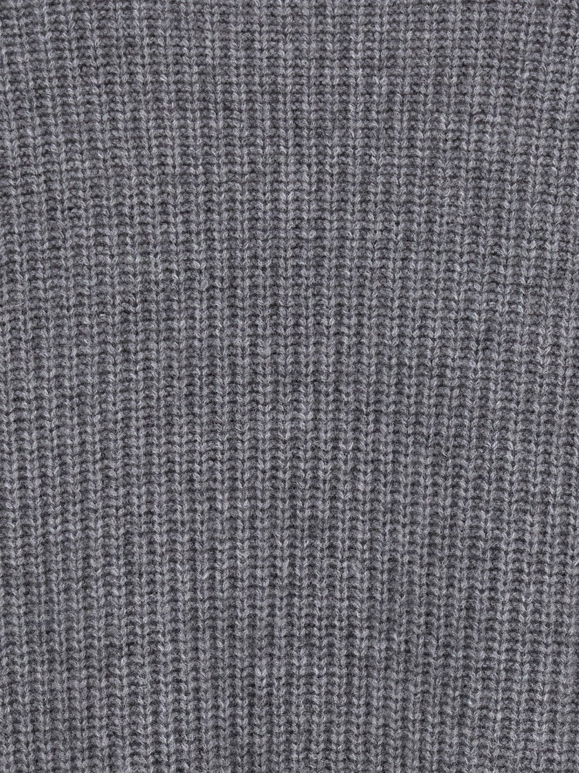 P.A.R.O.S.H. Ribbed Grey Cashmere Crewneck Sweater With Long Sleeves