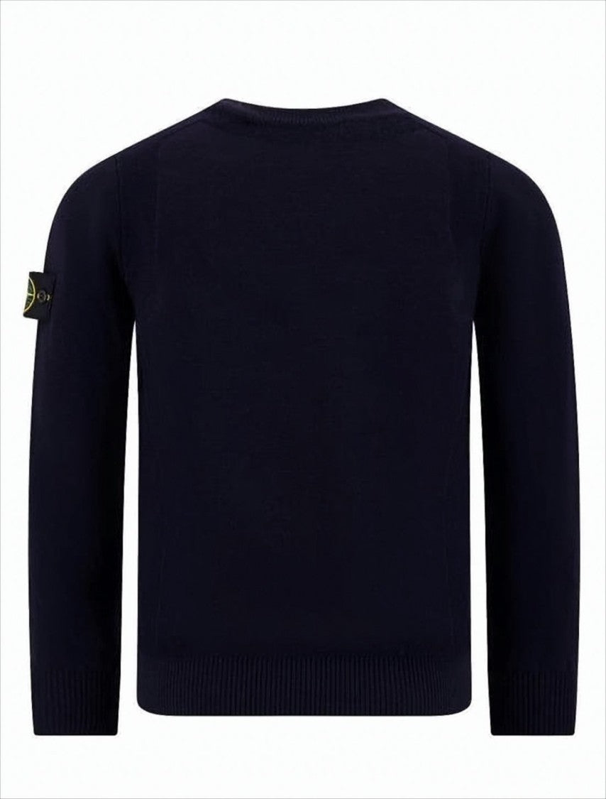 Stone Island Deep Navy Crewneck Sweater With Ribbed Hem