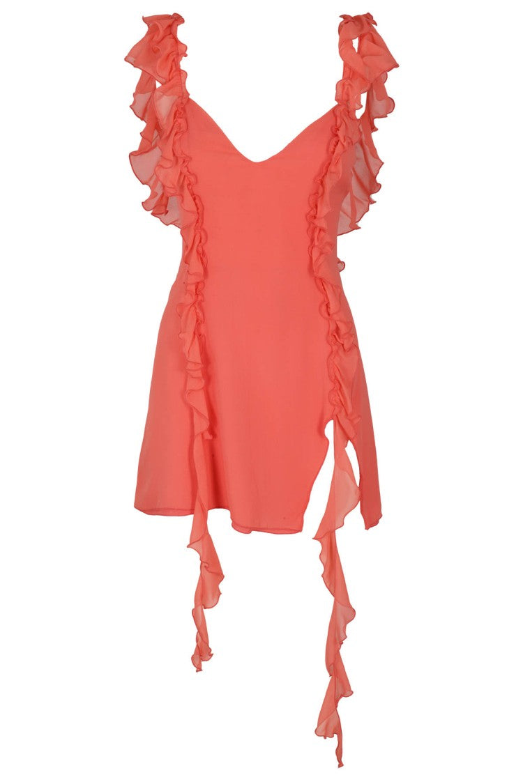 Amen Coral Silk Crepe Mini Dress