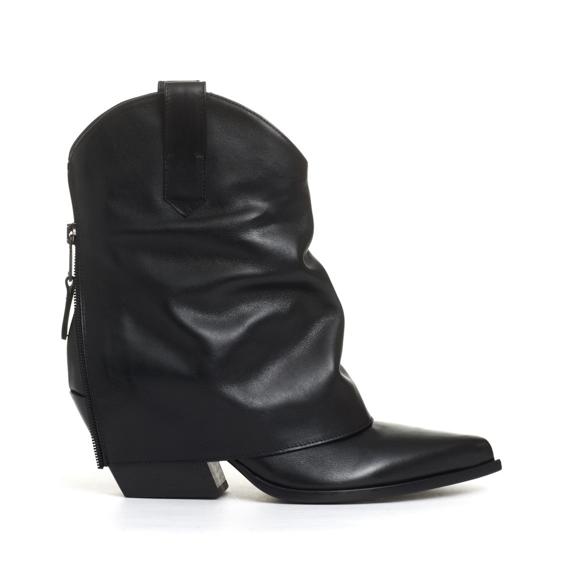 Elena Iachi Black Leather Camperos Turn-Up