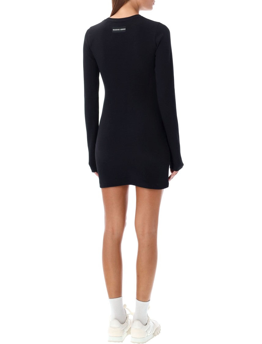 Marine Serre Mini Jersey Long-Sleeved Crewneck Dress