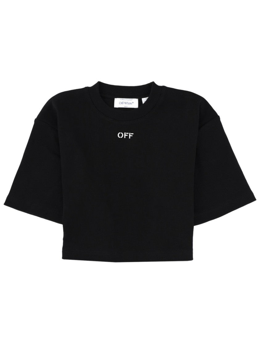 Off-White Boxy Crew Neck Cropped T-Shirt
