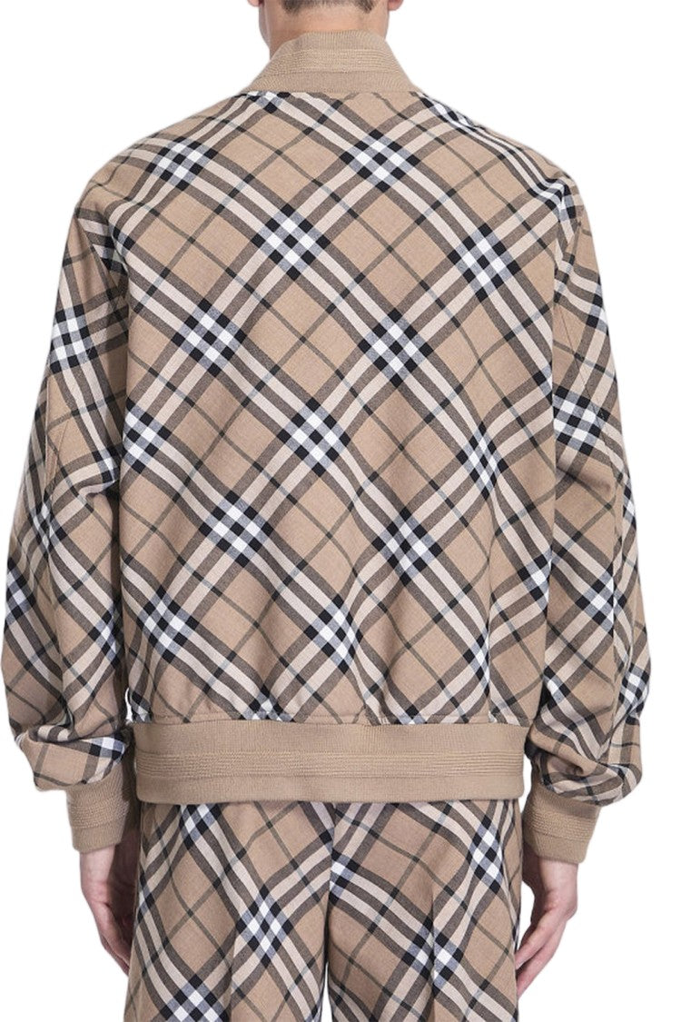 Burberry Beige Diagonal Check Wool-Blend Bomber Jacket