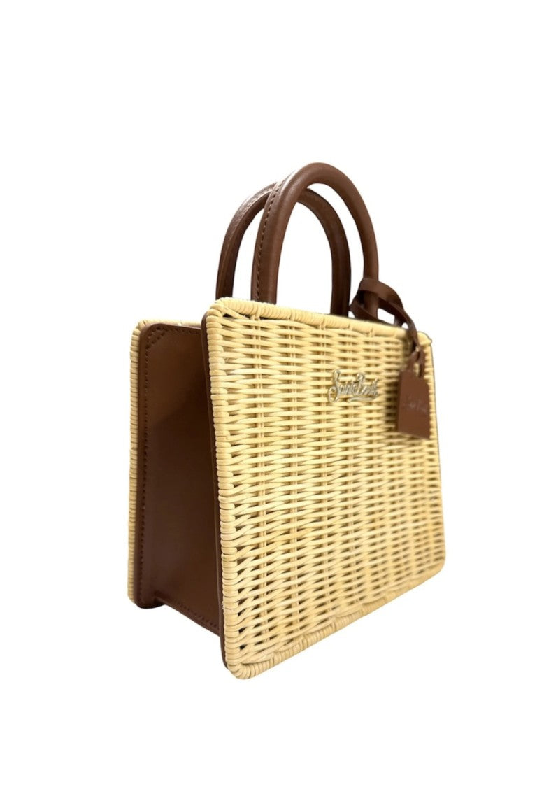 Mc2 Saint Barth Rectangular Woven Handbag With Leather Accents