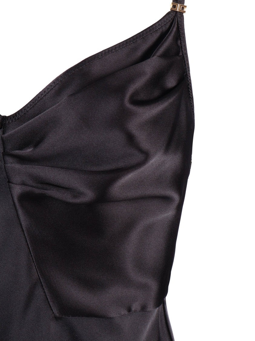 Elisabetta Franchi Black Satin Ruched Maxi Dress