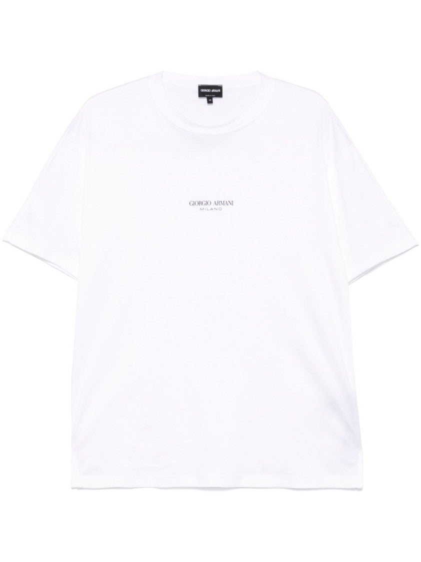 Giorgio Armani Crew Neck White T-Shirt With Minimalist Logo