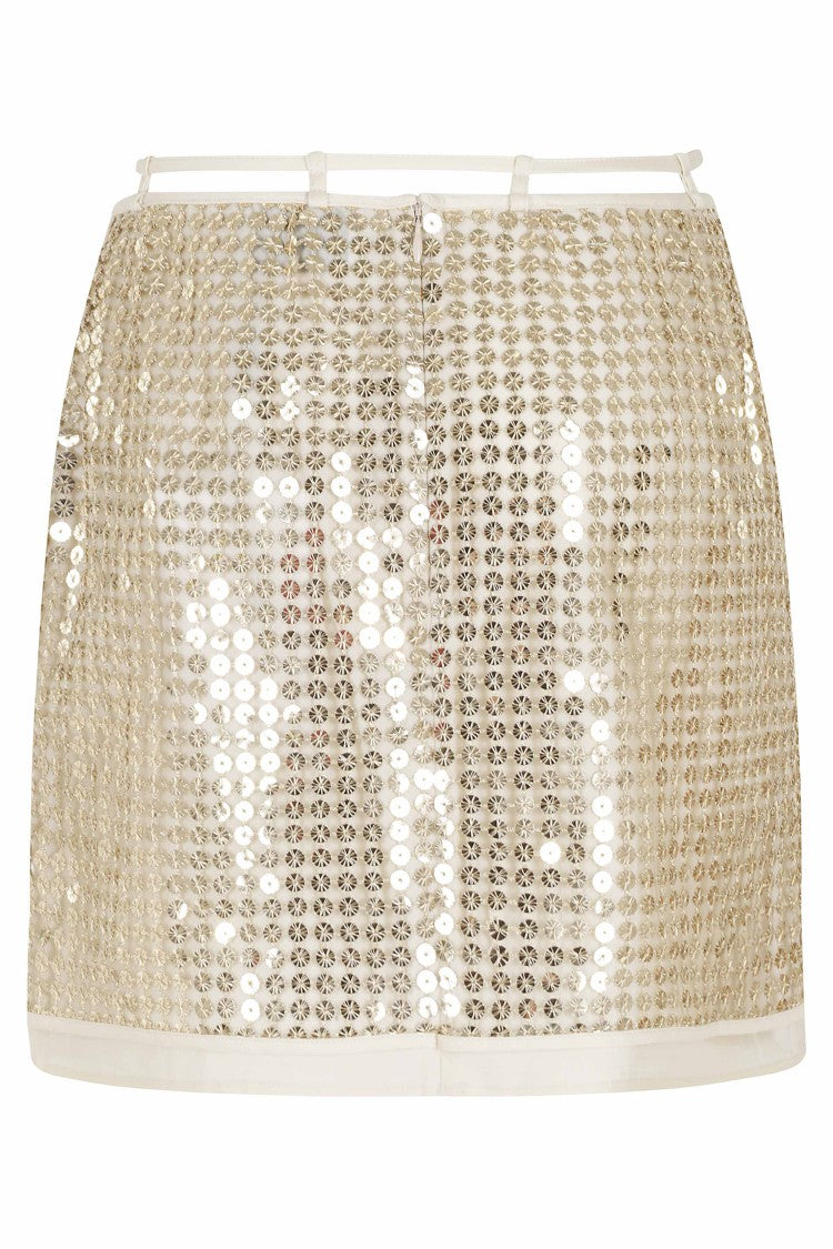 Isabelle Blanche Gold Mini Sequins Zippered Polyester Mini Skirt
