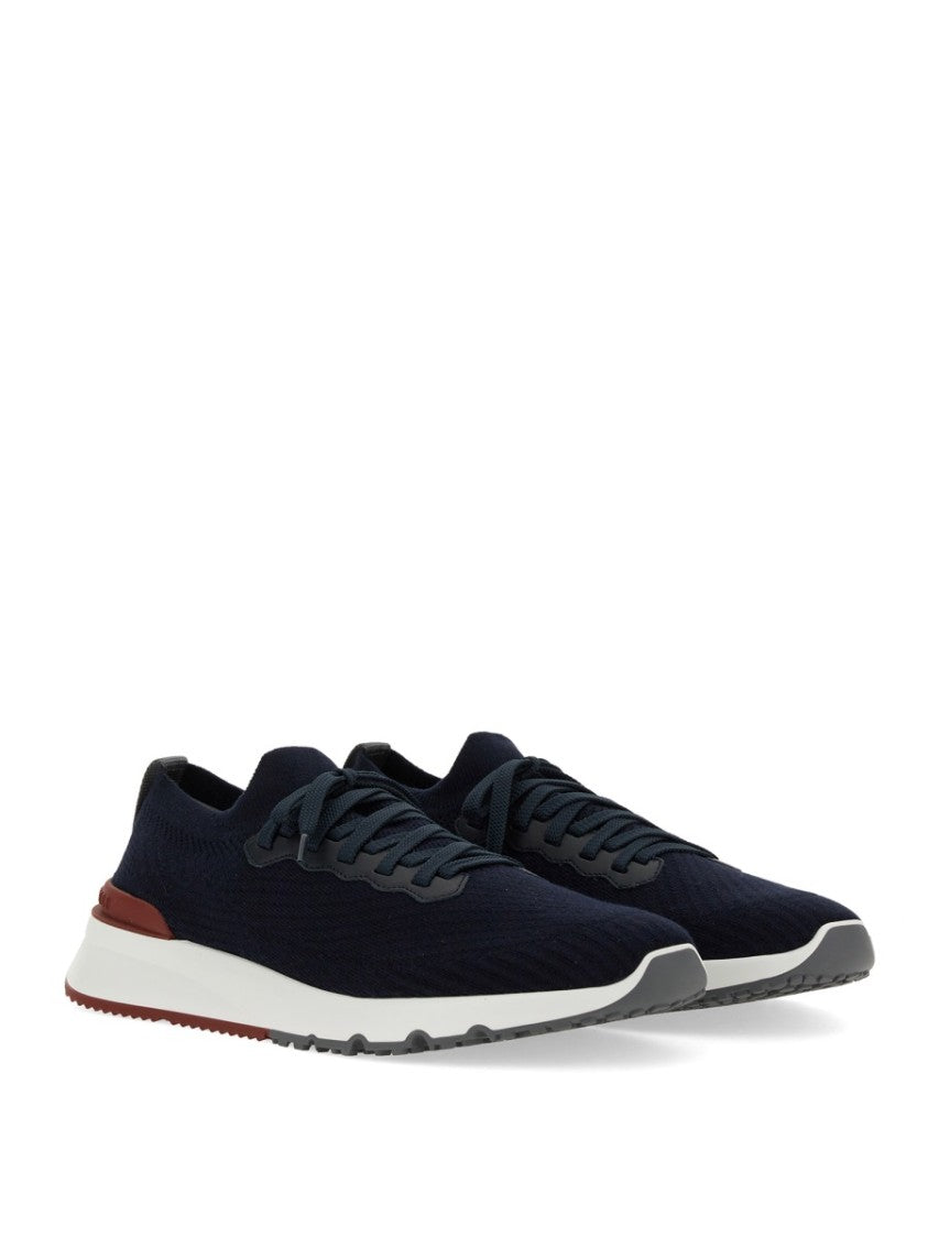 Brunello Cucinelli Knitted Blue Runner Sneakers With Cushioned Sole