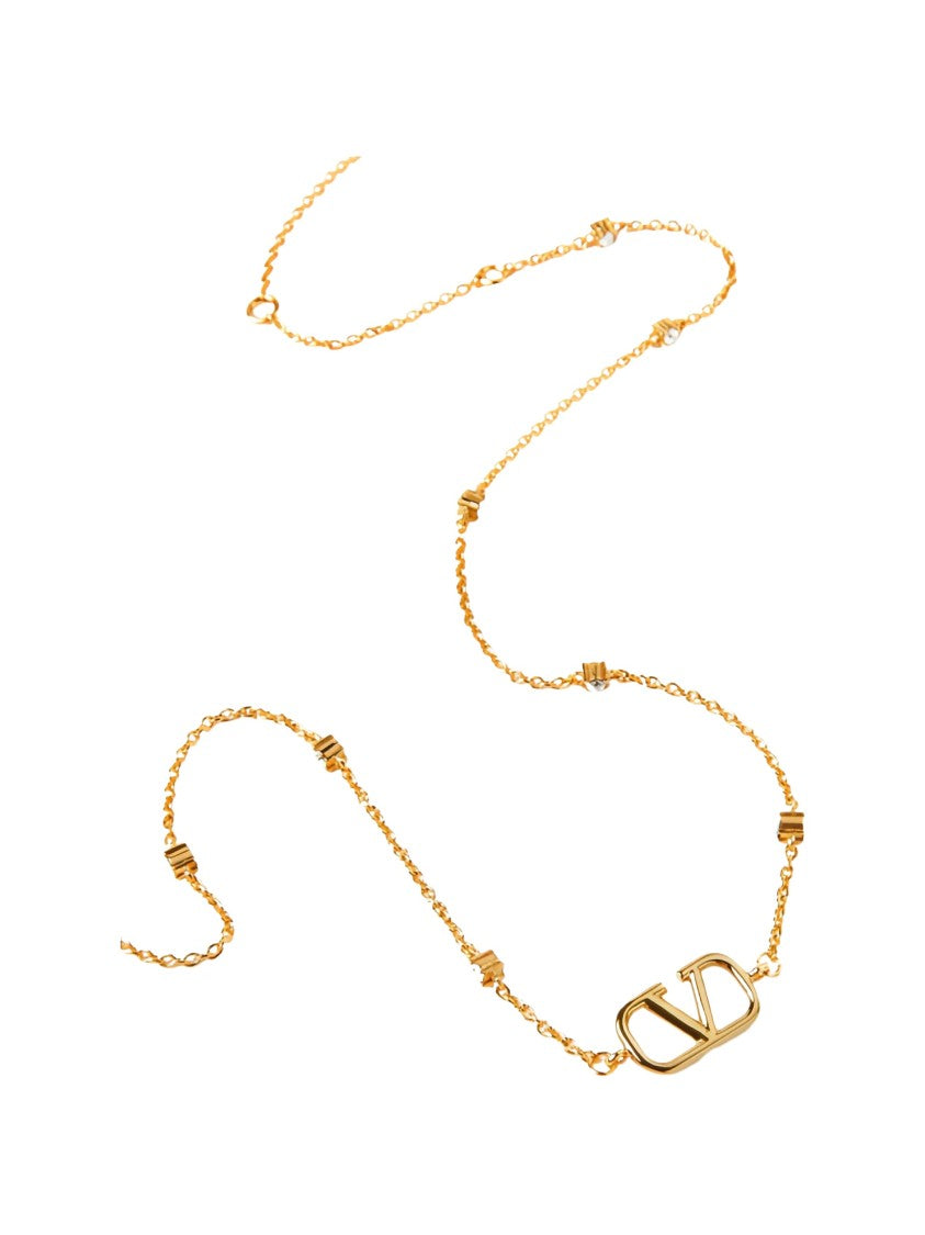 Valentino Necklace Crystal Logo Charm Necklace