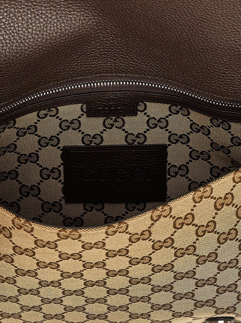 Gucci Textured Leather And Gg Fabric Crossbody Bag