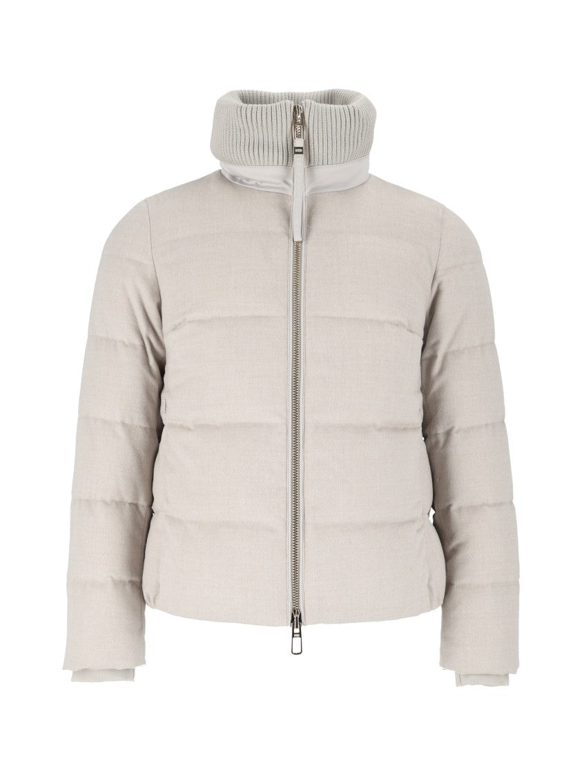 Duno Black Matte Ribbed-Collar High-Neck Down Jacket