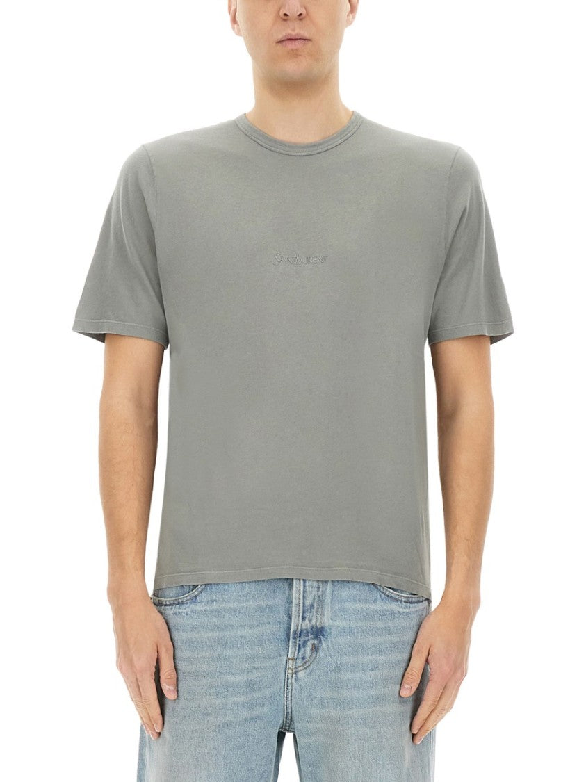 Saint Laurent Greyish-Green Cotton Relaxed T-Shirt