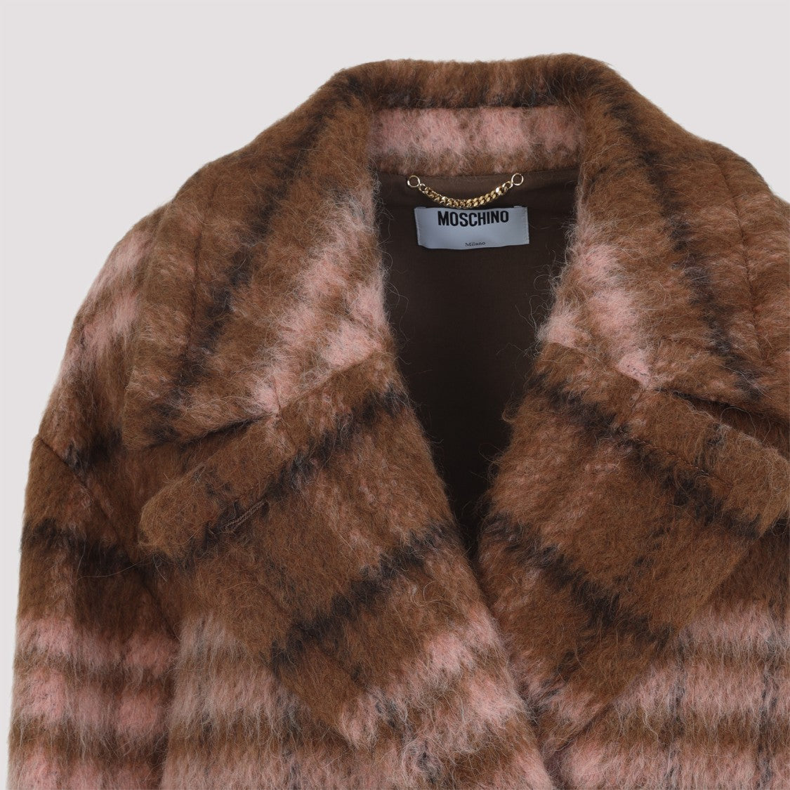 Moschino Double-Breasted Brown Check Coat