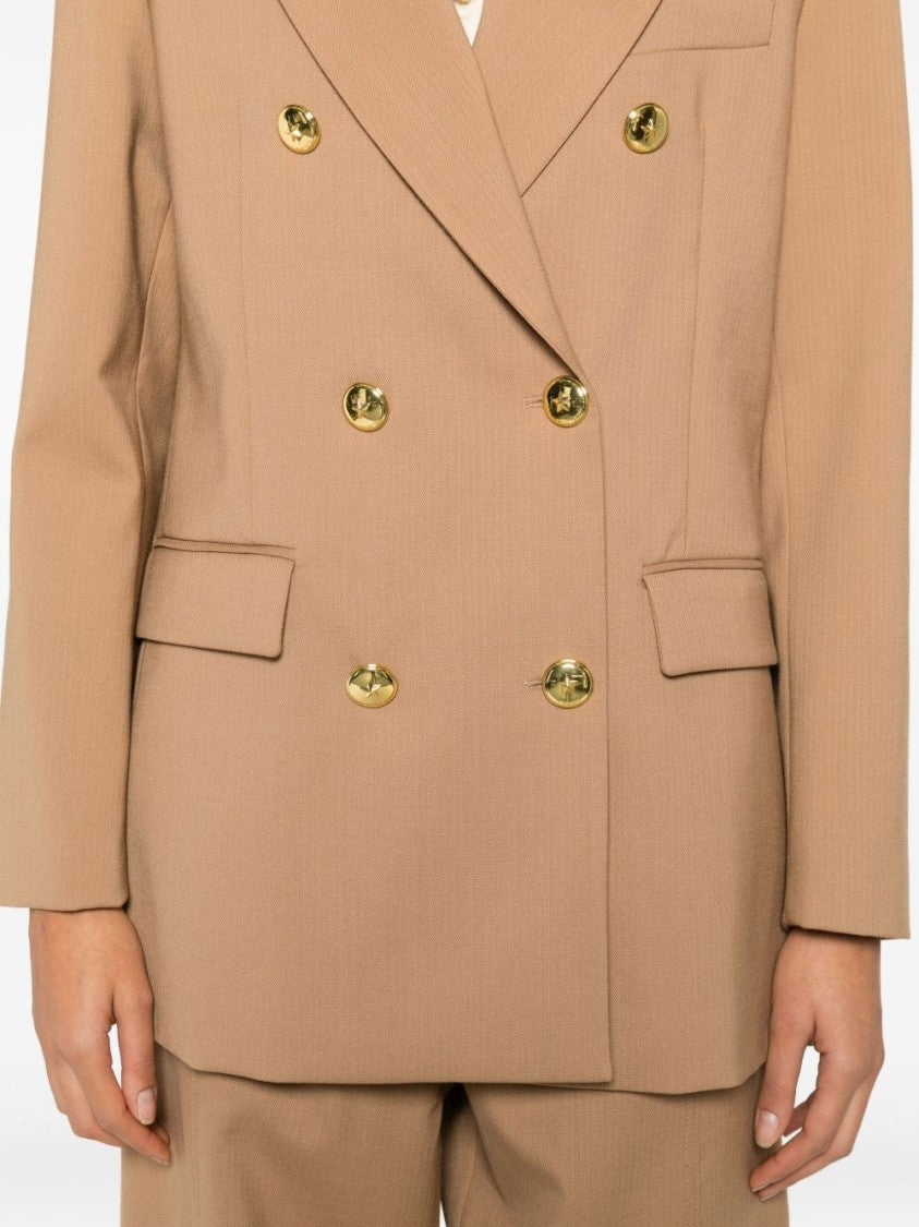 Pinko Double-Breasted Beige Jacket With Wide Lapels