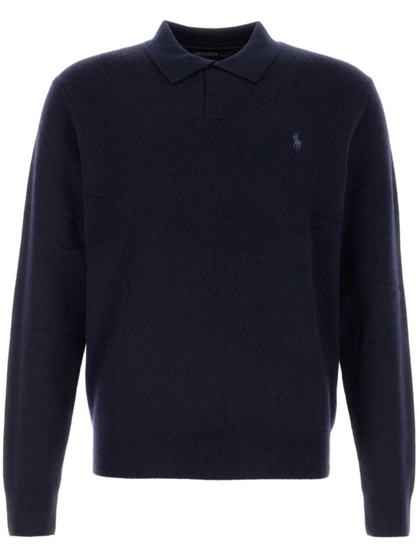 Polo Ralph Lauren Polo-Style Navy Wool Sweater With Johnny Collar
